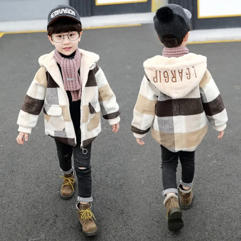 Шерстяное пальто для мальчиков, детская одежда зимняя одежда модное пальто детское пальто средней длины из толстой шерсти высокого качества