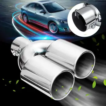 

60mm Universal Double Outlet Stainless Steel Chrome Car Muffler Exhaust Pipe Tip End Trim Modified Tail Throat Liner Pipe Silver