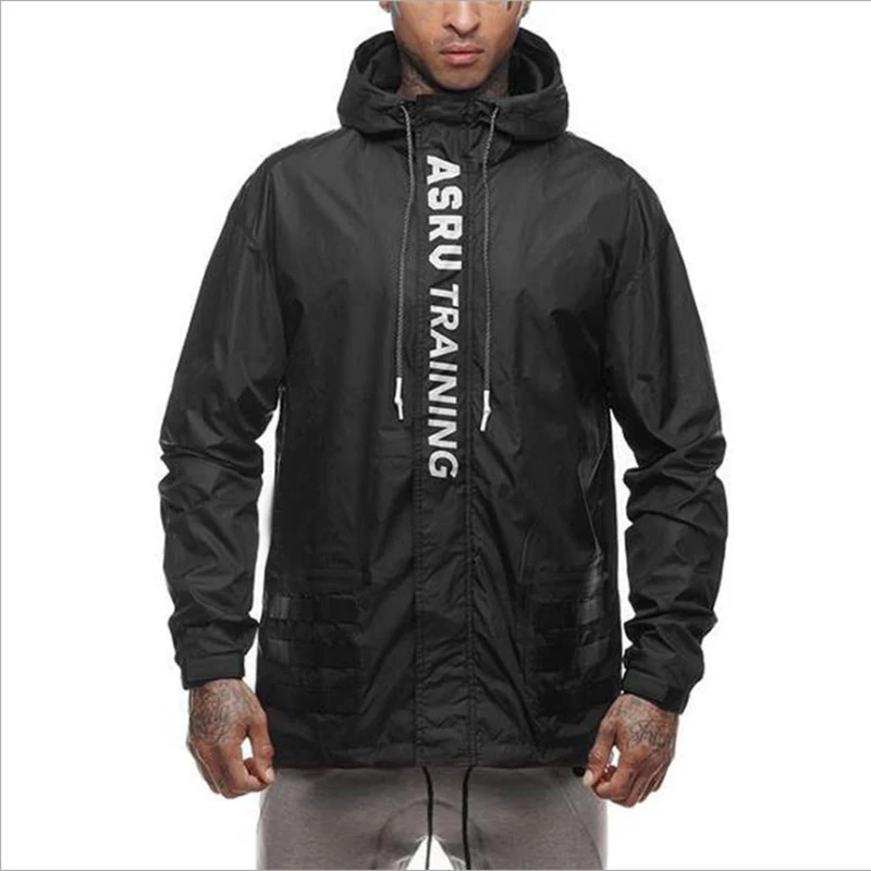 New Spring Autumn Mens Fashion Outerwear Windbreaker Coat Men Sportwear Jackets Hooded Casual Letter Print Men Jacket Coat - Цвет: black