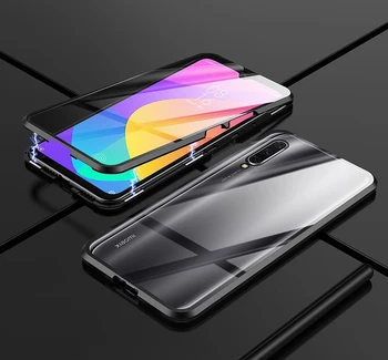

Luxury Case For Xiaomi Mi A3 Case mi9 Lite Double Tempered Glass Transparent Magnet Metal Cover On For xiaomi Mi 9t Pro A3 Case