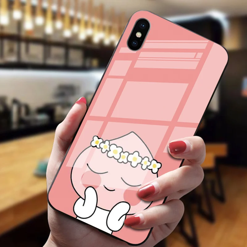 Южнокорейский мультфильм закаленное стекло чехол для телефона s для iphone XS Max XR X 5 5S SE 11 Pro Max 8 7 6S Plus Роскошный чехол для телефона - Цвет: 1664