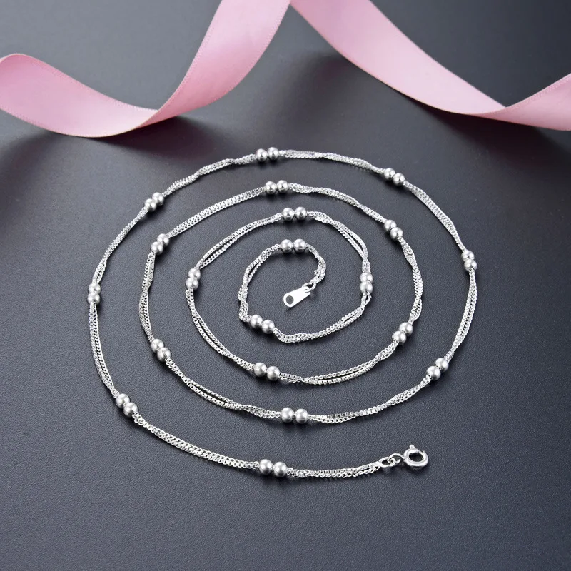 

Korean-style Fashion Double Layer Necklace S925 Fine Silver Simple Multilayer Choker Box Aberdeen Car Side Double Bead Necklace