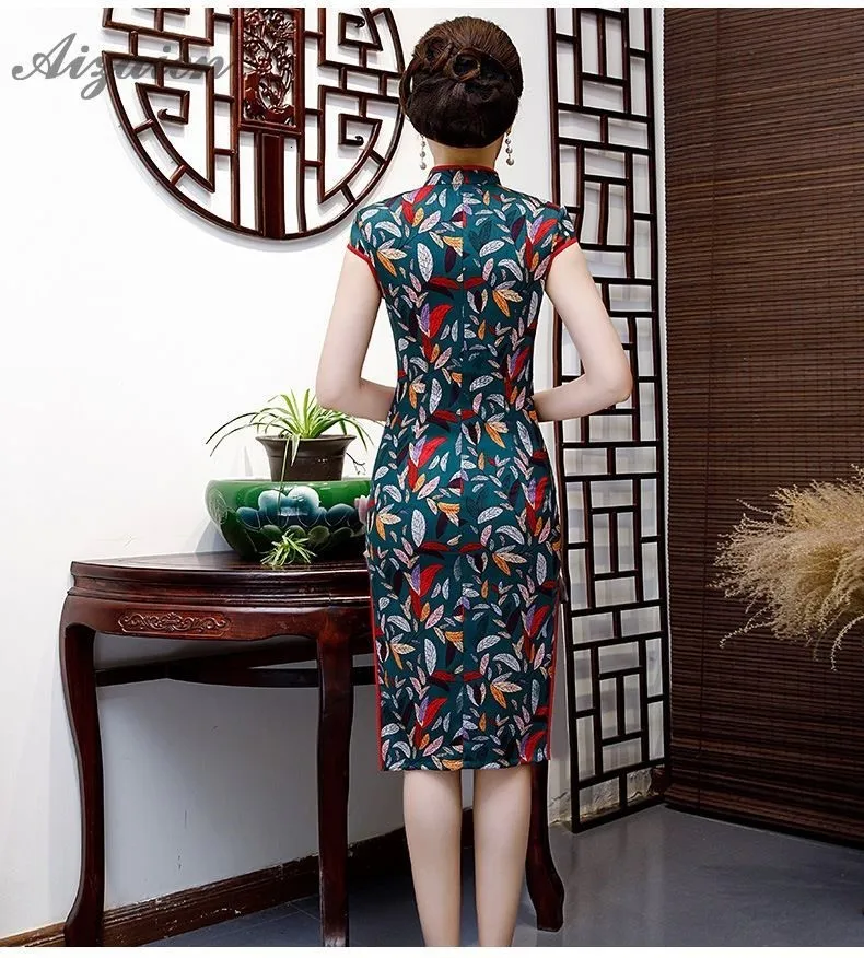 Летнее Новое аналогичное шелковое ретро платье Cheongsam длинное тонкое Повседневное платье в восточном стиле с принтом Qi Pao Китайская традиционная одежда Qipao