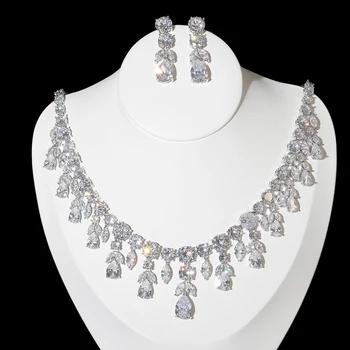 

Luxury AAA Cubic Zirconia Tassel Bridal Necklace, Shiny Glow Jewelry Set Women's Wedding Dress Accessories X-0047