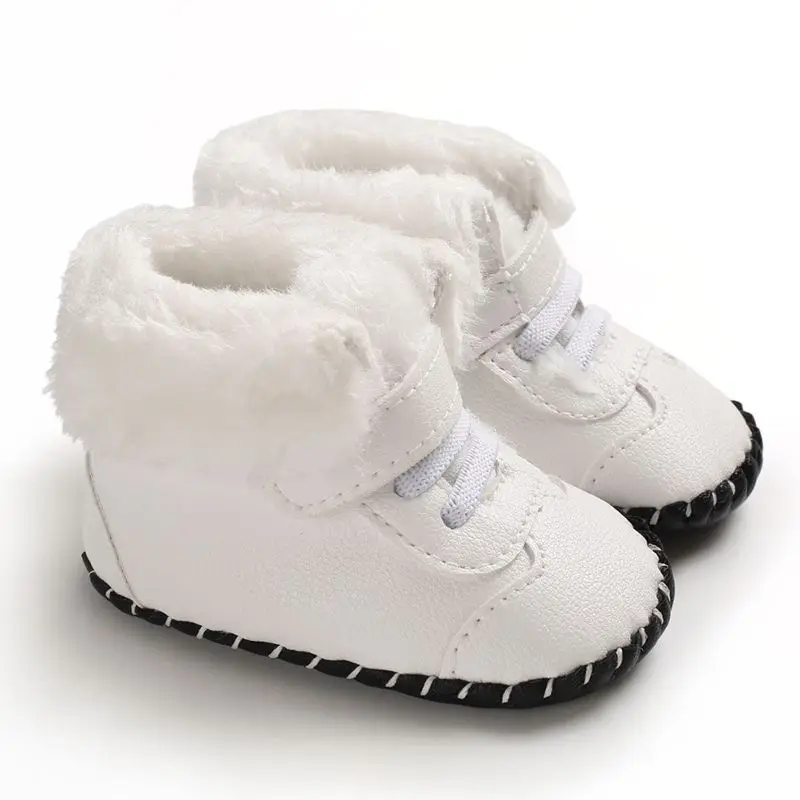 Зимняя теплая детская обувь для мальчиков и девочек, ботинки для малышей из искусственной кожи, водонепроницаемые Нескользящие плюшевые детские сапоги - Цвет: Синий