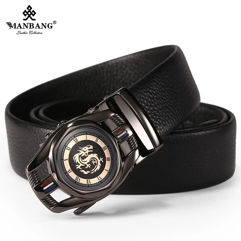 ManBang New Fashion Men Belt Cowskin leather business automatic buckle belt  Cowhide for Jeans Men Design High Quality