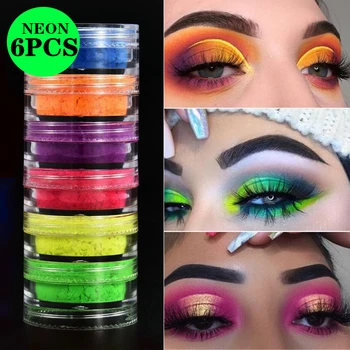 

6pcs Neon Loose Powder Eyeshadow Pigment Matte Mineral Spangle Nail Powder Shimmer Shiny Eye Shadow Woman Beauty Makeup Cosmetic