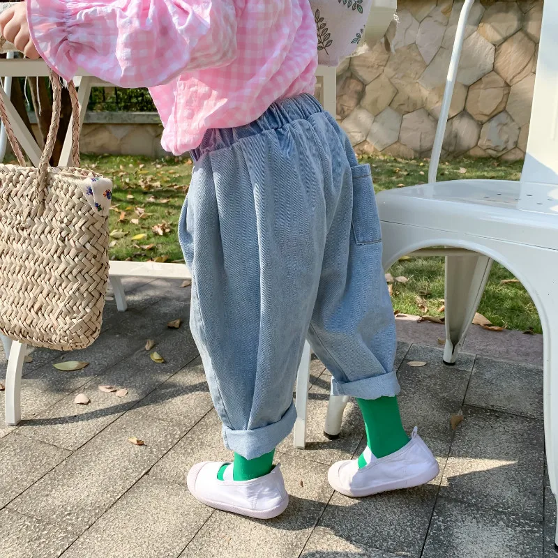 Прямые хлопковые детские штаны-шаровары со средней талией для отдыха г. Весенние детские свободные однотонные брюки для девочек Джинсы для малышей от 1 до 6 лет