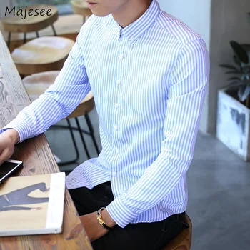 

Shirts Men Large Size Striped Leisure Single Breasted Loose All-match Simple Korean Style Shirt Mens Ulzzang Trendy High Quality