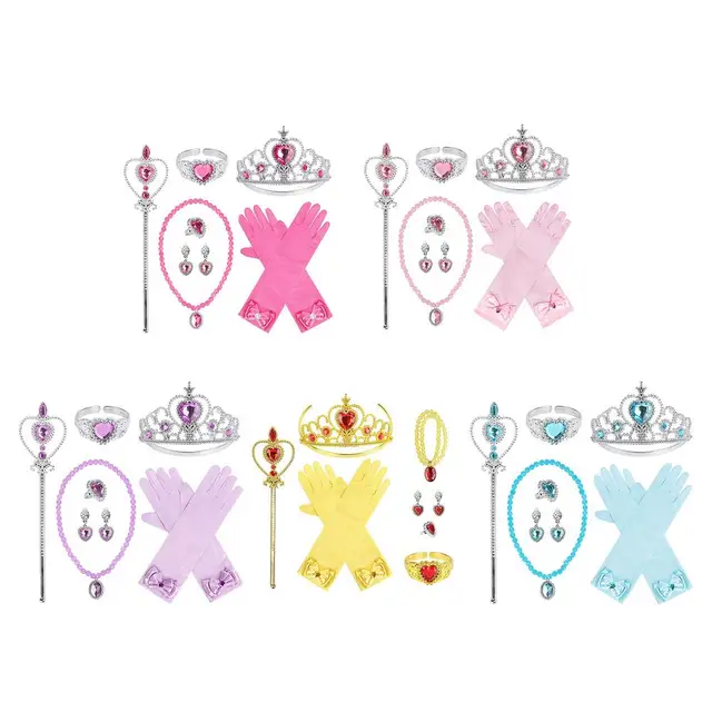 Girls Princess Costume Crown Magic Wand Necklace Earrings Set Necklace Gloves Accessories Beauty Sets Christmas Party Gift 5