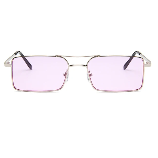 OEC CPO Vintage Square Metal Steampunk Sunglass Women Brand Designer Metal Punk Sun Glasses Driving Men Oculos De Sol O156 C6 Silver-Purple
