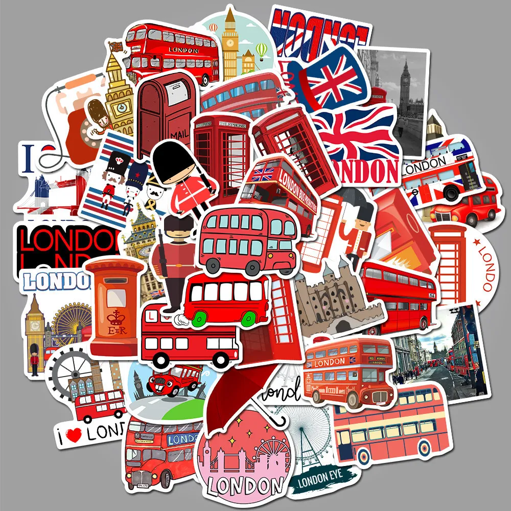 50pcs/Pack London English-style DIY Stickers Waterproof  For Skateboard Guitar Luggage  Kids Toys wall decal stickers