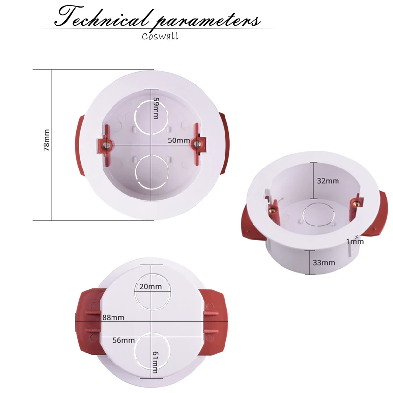 Round Dry Lining Box For Gypsum Board / Drywall / Plasterboad 50mm Installation Distance 32mm Depth Coswall