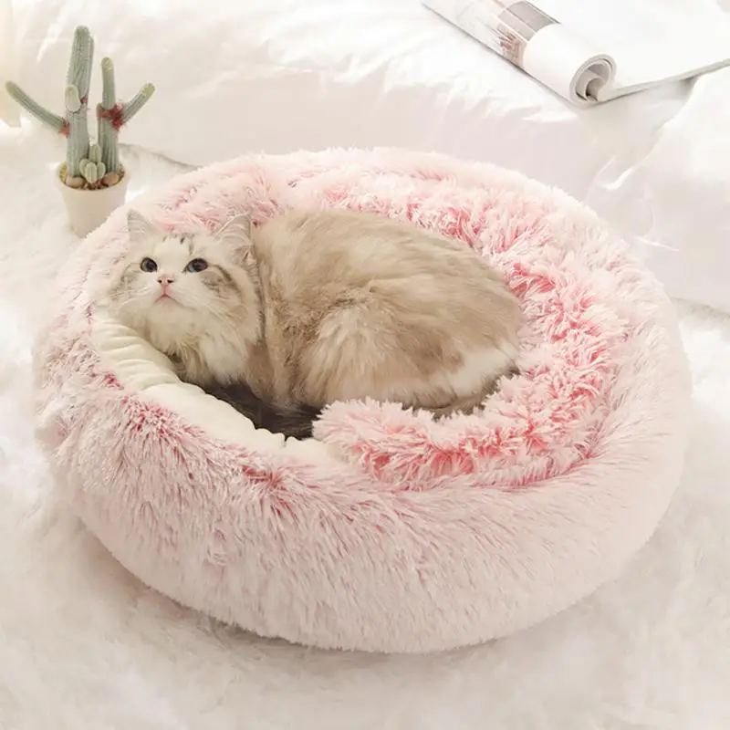 Pet Dog Cat Round Cushion Bed Warm Soft Plush Comfortable Nest Cozy for Sleeping