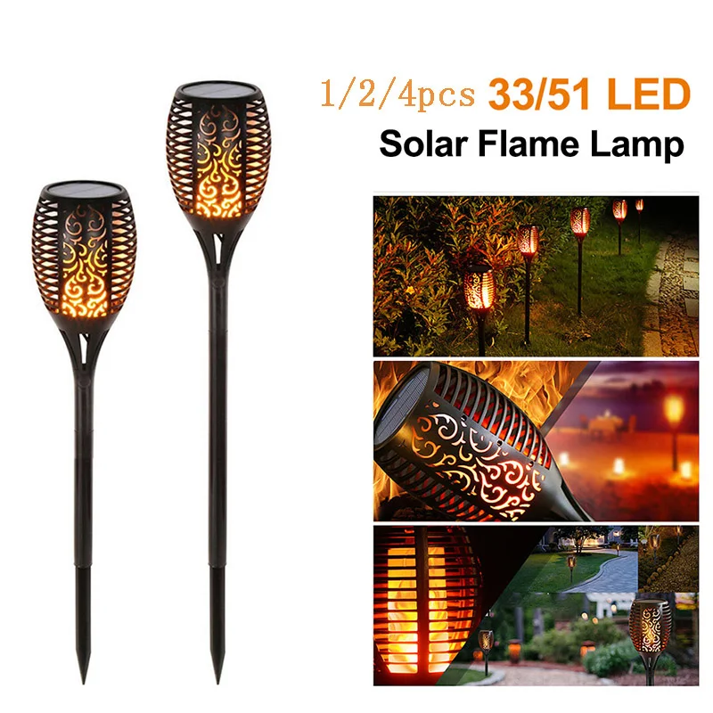 

33/51 LED Solar Flame Lamp Flickering Outdoor IP65 Waterproof 1/2/4pcs Decor Landscape Light Yard Garden Path Lighting