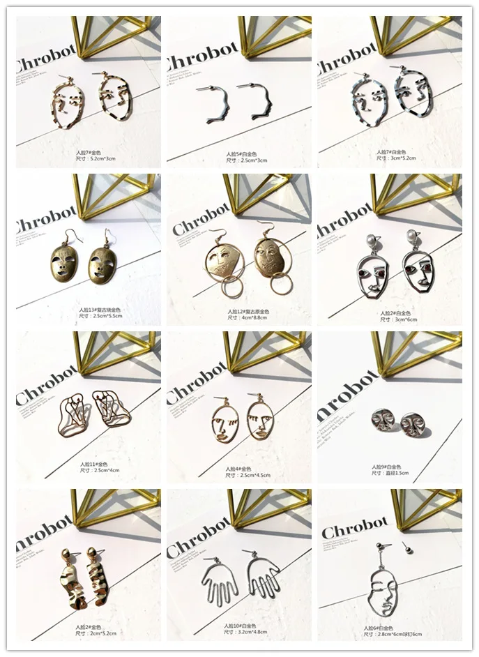 Преувеличенные полые минималистичные Контурные серьги для лица в европейском и американском стиле, забавные серьги в форме пальмовой маски, Женские Ювелирные изделия