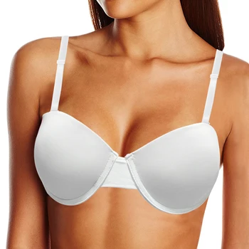 

YBCG Push Up Women Bra Padded Strapless Fashion White Bras Invisible Shoulder Strap Adjusted Plunge Bra For Women