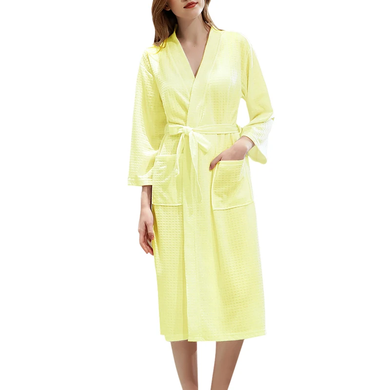 yellow Удобное Ночное Белье для сна, женское сексуальное длинное платье, Осенние ночные рубашки, однотонный халат со шнуровкой, женские халаты с v-образным вырезом - Цвет: yellow