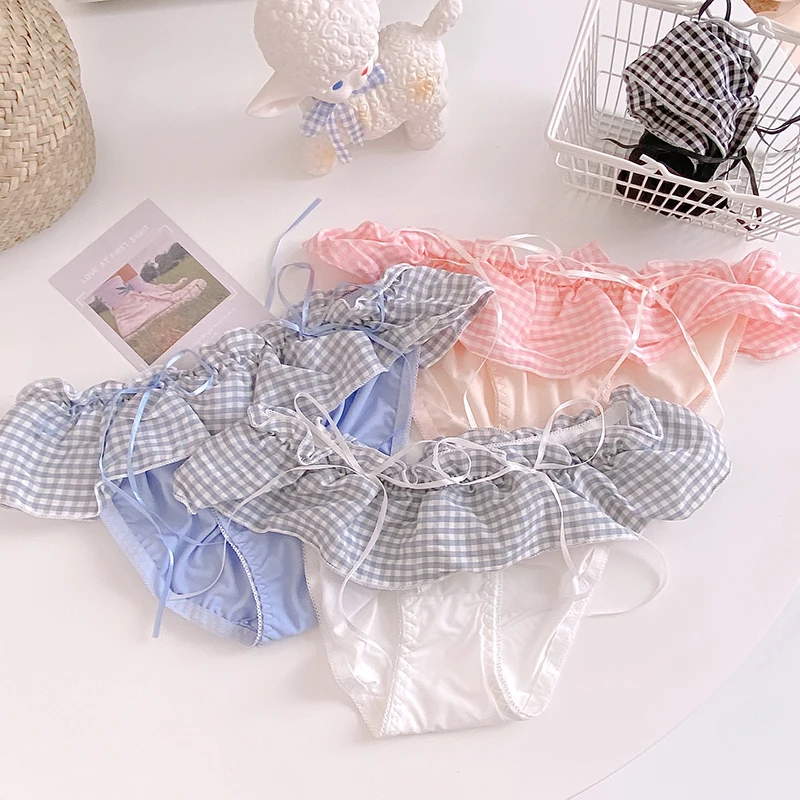 2020 Новое поступление Kawaii клетчатое хлопковое нижнее белье трусики женские для