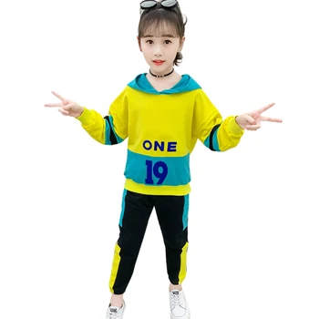 

Girls Sport Clothes Patchwork Tracksuits For Girls Hoodies + Pants Costume For Girl Spring Autumn Kids Clothing