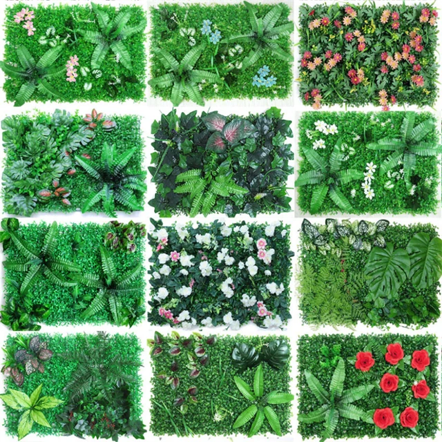 40x60cm  Green Artificial Plants Wall Panel Plastic Outdoor Lawns Carpet Decor Home Wedding Backdrop Party  Grass Flower Wall 2