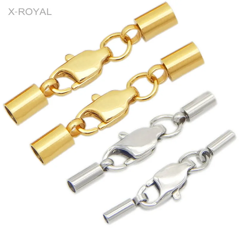 

X-ROYAL 2Pcs/lot Good Quality Stainless Steel Leather Rope Bracelet Lobster Clasp DIY Jewelry Findings Necklace Connector Clasps