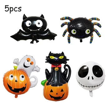 

5pcs Aluminum Foil Garden Ornament Supplies Home Hotel Halloween Balloons Party Decoration Inflatabele Black Cat Reusable Window