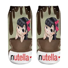 Gran oferta 5 uds. Pelo negro chica Nutella impresión tipo 3D calcetines hombres mujeres Calcetines Mujer calcetín corto(China)