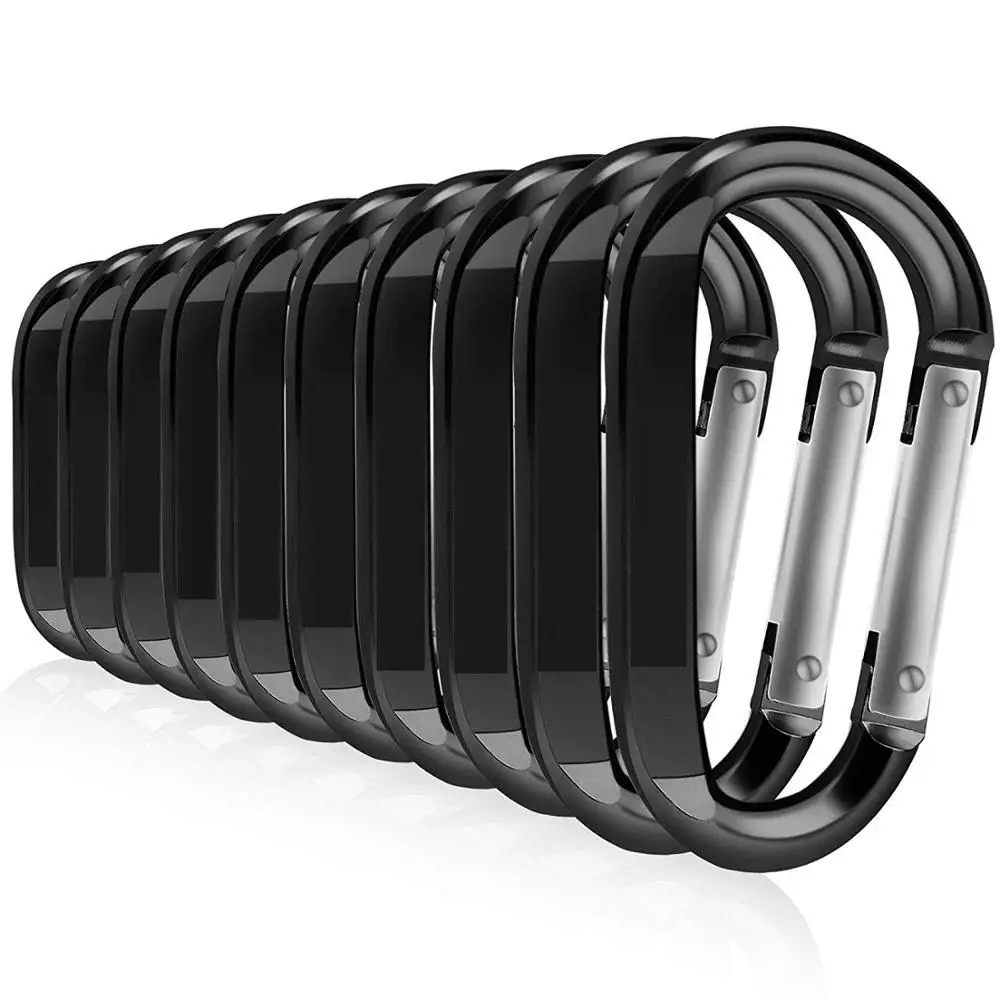 10pack 10 прочных и прочных пружинных алюминиевых d-колец карабины для дома, RV кемпинга, рыбалки, пеших прогулок, путешествий, черный, серебристый - Цвет: 10pack