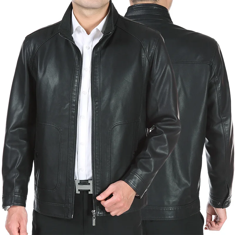 

Dad Autumn New Style Leather Coat Middle-aged Men'S Wear PU Leather 40-50-Year-Old Autumn Leather Jacket Stand Collar