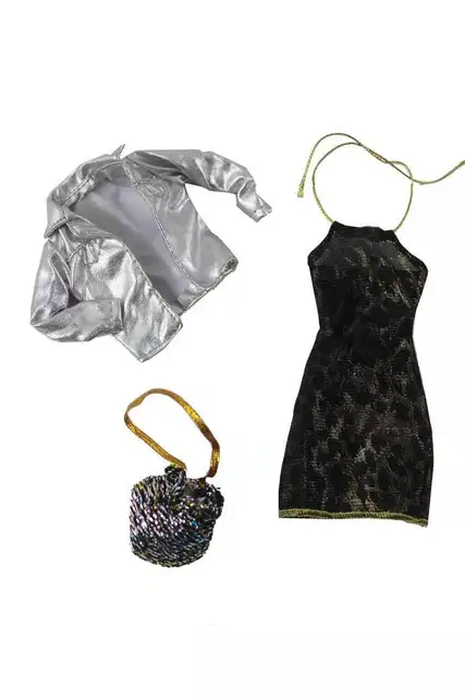 Fashion Metallic Silver Gold Outfits for Barbie Doll Clothes Set Handbag Vest Coat Skirt Dress 1/6 BJD Dolls Accessories Kid Toy Clothes Handbag 2