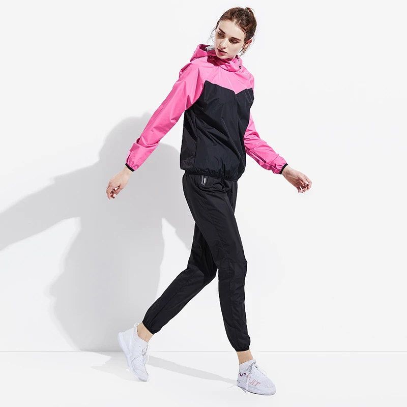 PINK-W Костюм для сауны, комплект одежды для спортзала, мужские и женские толстовки, спортивная одежда для бега, фитнеса, тренировок, потеря веса, потливость, спортивный костюм из 2 предметов - Цвет: PINK-W