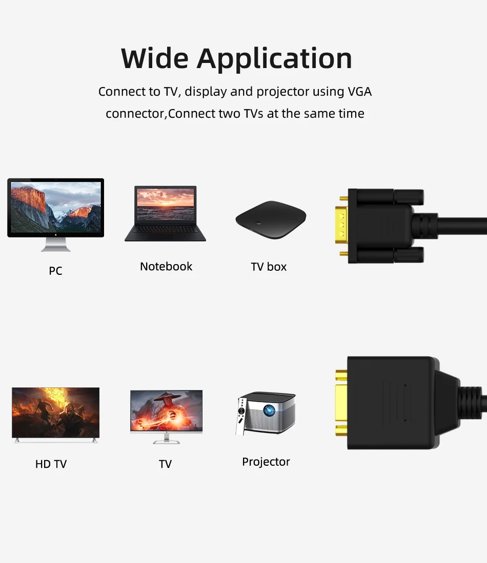 1-2 VGA кабель HD 1080P VGA на 2VGA сплиттер адаптер мужской на Женский VGA Соединительный кабель для HDTV проекта ПК ноутбук конвертер