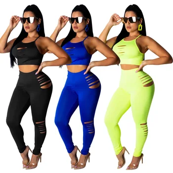 

Spring Summer Women Two Piece Set Top and Pants Plus Size Outfits Tracksuit Sweatsuit Solid Color Hollow Out Active Sets