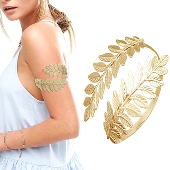Gold Silver Plated Greek Roman Laurel Leaf Bracelet Armband Upper Arm Cuff Armlet Festival Bridal Belly Dance Jewelry