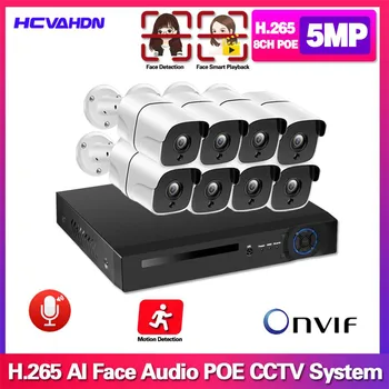

H.265 48V POE 8CH AI Human Detection Face Record CCTV NVR Audio Record System 5MP 2592*1944Px 1/3 inch IP66 POE IP Camera Kit