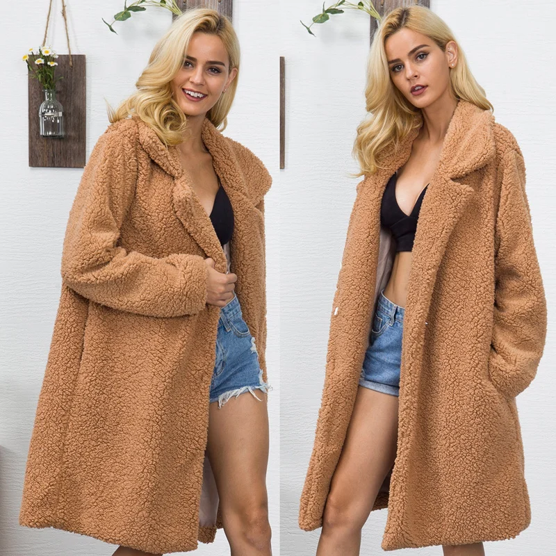 #*Cheap Women #039;s Plush Coat Winter Lambwool Coats Long Sleeve Thicken Warm Elegant Camel Outerwear Long Faux Fur jacket