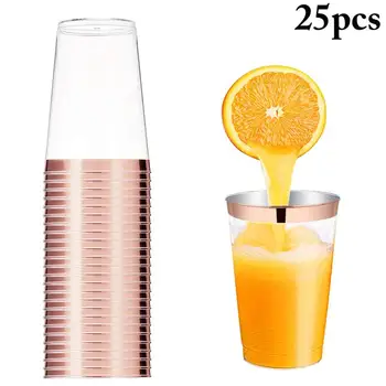 

25PCS 12oz Fashion Disposable Transparent Bronzing Party Cup Drinking Cup Clear Disposable Plastic Cups Party Cups For Wedding