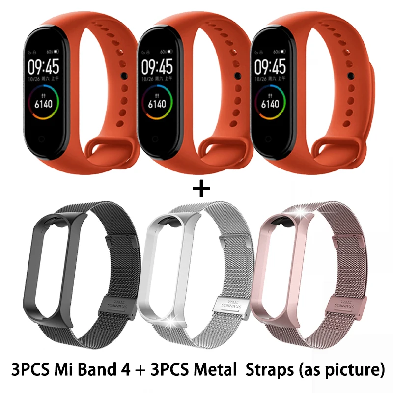CN OR Strap 3PCS 2 Xiaomi mi-браслет 4 сердечного ритма фитнес цветной сенсорный экран mi Band 4 умный Браслет 135 мАч Bluetooth 5,0 музыкальный браслет - Цвет: CN OR Strap 3PCS 2