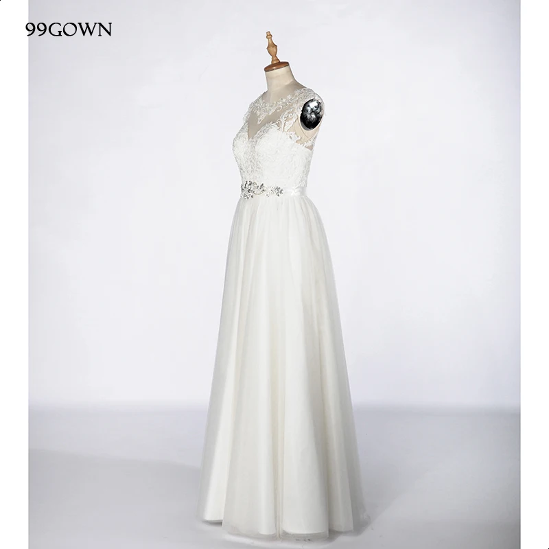 99GOWN белое кружевное длинное платье для подружки невесты без рукавов с вышивкой бисером женские платья для свадебной вечеринки