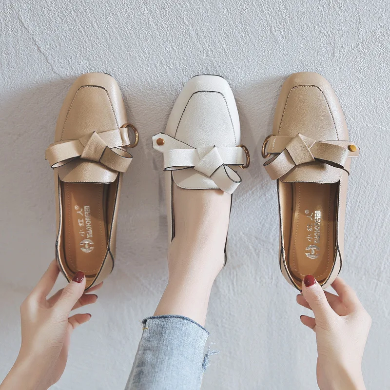 spring and autumn new fashion bow single shoes square head wild casual shoes comfortable British women's shoes