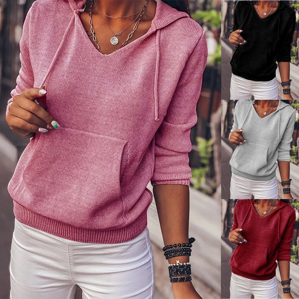 

Pockets Hoodies Sports Autumn Winter 2023 New Street Style Hooded Long Sleeve Loose Pullover Knitted Sweatshirts Womens Clothing