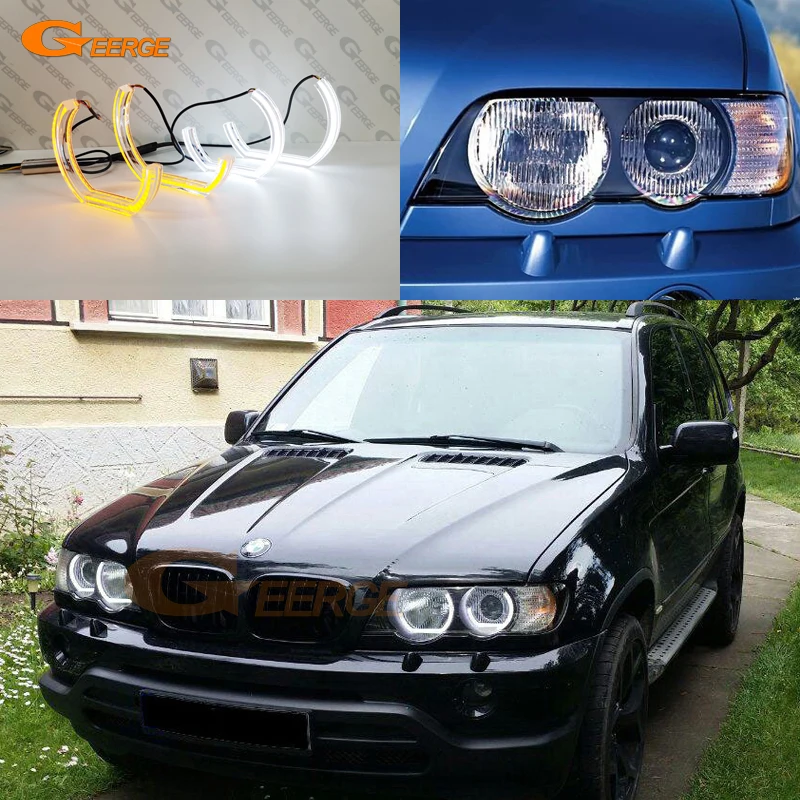 

Excellent DTM M4 Style LED Angel Eyes halo ring White Amber switchback drl turn signal light For BMW X5 E53 E70 X5M