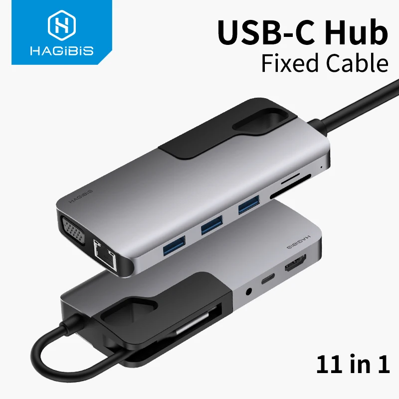 

Hagibis USB C HUB Type C to USB 3.0 HUB HDMI VGA Adapter Thunderbolt 3 Dock 3.5mm Audio RJ45 Adapter PD charging for MacBook Pro