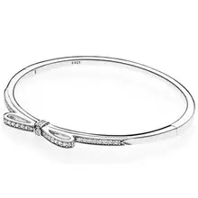 Подлинный 925 пробы Серебряный качественный сверкающий бант с кубическим цирконием браслет подходит для женщин шарик Шарм ювелирные изделия