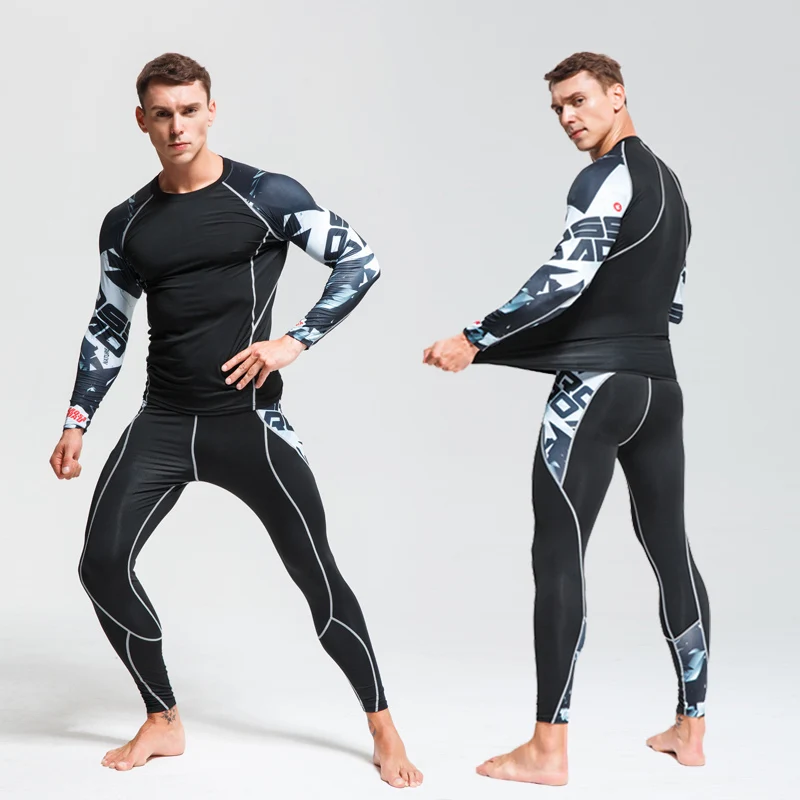 Комплект из 2 предметов, компрессионная футболка MMA, колготки, мужские леггинсы для фитнеса,, фирменный мужской спортивный костюм с длинным рукавом, Мужская одежда, Рашгард, комплект 4XL