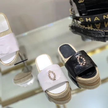 

2020 diamond stitching pattern handmade fisherman slippers comfortable casual single shoes slippers high heels ladies sandals