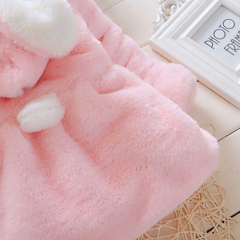 Baby Coat Autumn Winter Girls Artificial Fur Long Sleeve Outerwear With Rabbit Ear Cute Hairy Comfortable Warm Hoodie