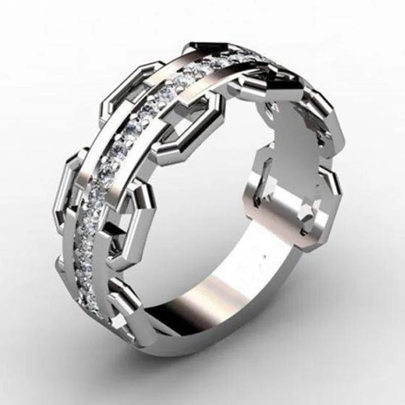 Silver Очаровательные сплайсинговые геометрические стразы, кольца, модные золотые, серебряные, полые многоугольные кольца для женщин и мужчин, подарки на день рождения - Цвет основного камня: Silver