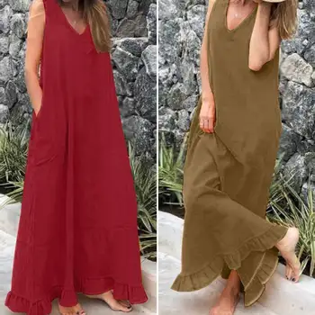 

ZANZEA 2020 Women's Summer Maxi Sundress Bohemian Ruffle Dress Causal V Neck Sarafans Vestidos Female Tunic Robe Plus Size 5XL